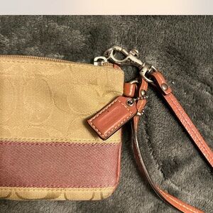 Coach Tan Signature Canvas & Brown Leather Wristlet